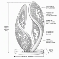Sculpture abstraite en acier inoxydable sculpté creux de grande taille, design arbre, avec éclairage, pour la décoration de jardins d'hôtels et de complexes hôteliers BLVE