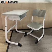 Ensemble de mobilier scolaire en métal au design moderne, double pupitre de classe, table d'étude réglable, chaise d'élève durable, bois écologique