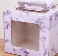 Boîte à gâteau personnalisée de nouvelle conception, biodégradable, de qualité alimentaire, en papier marbré violet clair avec poignée et fenêtre transparente