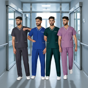 Spandex/Polyester Woven Dobby High-End Unisex Beauty Salon Dental Physiotherapy Nurse Hospital Doctor <b>Scrub</b> <b>Top</b> Workwear Uniform - Product Image 2