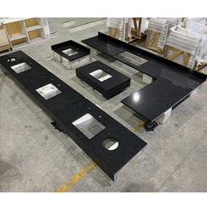 Large Prefab Black Quartz <b>Stone</b> Slabs - Ideal for Benchtops, Worktops, and Island Units Wholesale - Product Image 6