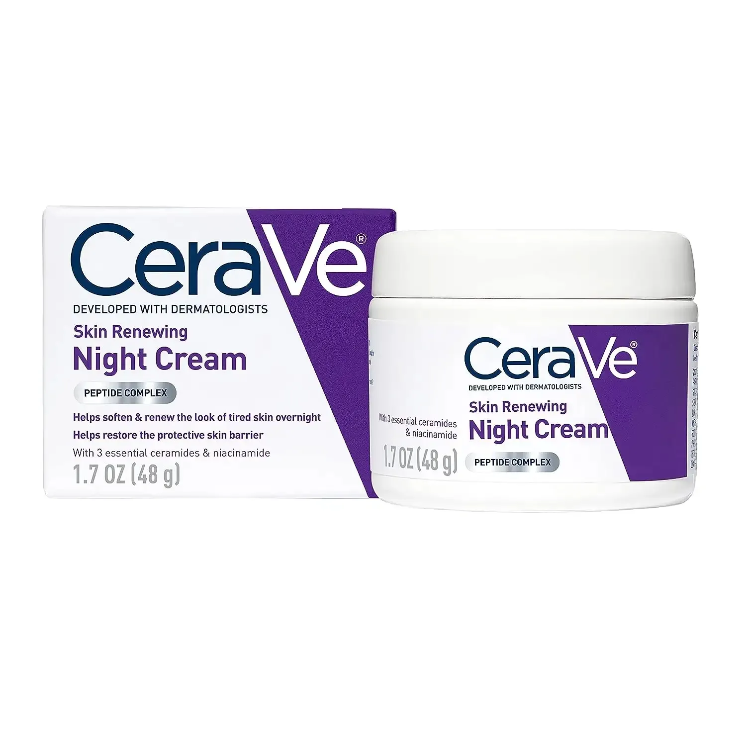 Cera Ve, новая версия, 1,7 унций, ниацинамидный пептидный, обновляющий ночной крем для кожи