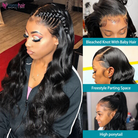 Pelucas de encaje frontal HD transparente, cabello indio sin procesar, ondulado, virgen, 100%