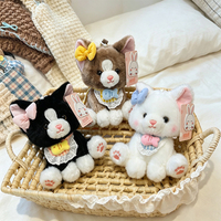 En gros Porte-clés pendentif de sac en peluche chaton Kawaii à nœud, doux et moelleux, avec bavoir en dentelle, pour cadeau de filles, plusieurs couleurs