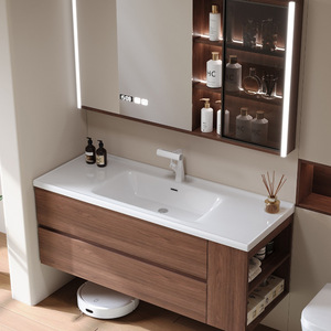 Custom Built Bathroom Cabinet Walnut 48 Inch Bathroom <strong>Vanity</strong> <strong>Under</strong> <strong>Sink</strong> <strong>Vanity</strong> <strong>Unit</strong> With Side Cabinet - Product Image 1