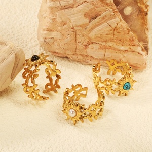 18K Gold Plated Stainless Steel Geometric Chunky Opal <b>Pearl</b> <b>Ring</b> Trendy Waterproof Jewelry Opening Edelstahl <b>Rings</b> for Women - Product Image 3