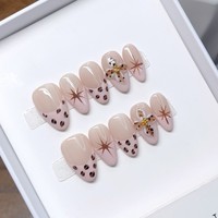Uñas Postizas de Lujo Hechas a Mano, 10 Piezas, Cortas, Almendradas, Diseño Ojo de Gato y Leopardo, Acrílicas 3D, Reutilizables, Personalizadas, Venta al Por Mayor