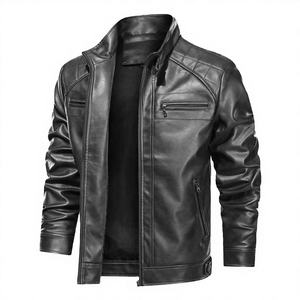 เสื้อโค้ทมอเตอร์ไซค์สไตล์วินเทจสำหรับฤดูใบไม้ร่วงและฤดูหนาว ซิปเต็มตัว คอตั้ง ล้างทำความสะอาดได้ มีโลโก้ด้านหน้า กันลม ปรับแต่งได้ ทรงเข้ารูปสำหรับผู้ชาย - Product Image 2