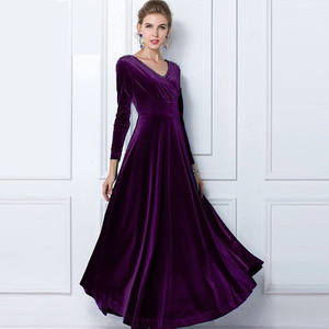 Abito Lungo Elegante <span class=keywords><strong>da</strong></span> Donna in Velluto di Alta Qualità con Scollo a V e Maniche Lunghe per Serate - Product Image 1