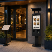 Kiosque de paiement extérieur noir pour parking, terminal de libre-service à écran tactile sur pied pour parking et station-service
