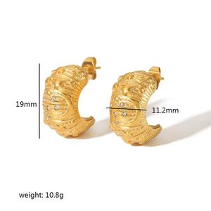 Pendientes de Estrella y Luna Chapados en Oro de 18K Estilo Europeo Americano, Diseño en Forma de C con Diamantes para Uso Diario - Product Image 5