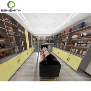 Comptoirs de présentation pour magasin de cosmétiques SHERO DECORATION, étagère jaune avec bande lumineuse LED, mobilier de présentation pour la vente au détail - Product Image 1
