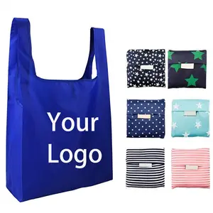 Folding Tote Bag Large Reusable 190T Polyester Foldable Grocery Shopping Bag Heavy Duty Expandable Folding