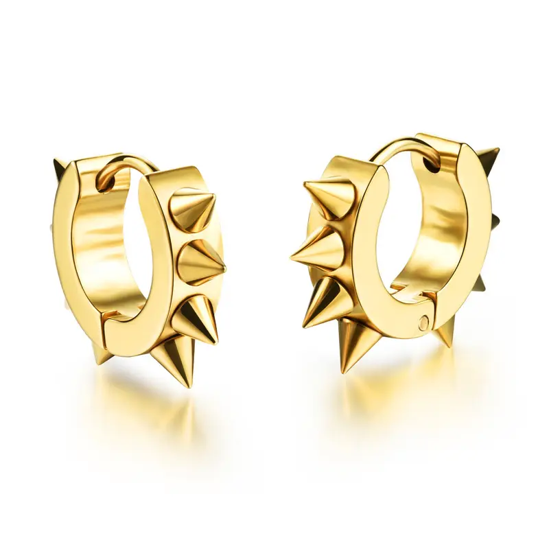 Titanium Steel hypoallergenic Punk Rivet Stud Earrings Spike Hoop Circle Piercing Earrings For Women Men Cool Jewelry Unisex