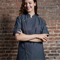 Veste de Chef en Denim Réglable CHECKEDOUT pour Restaurant et Hôtel, Uniforme de Travail de Cuisine et Blouse de Chef