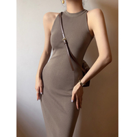 Nouvelle Robe Longue Décontractée d'Été Unie Sexy Sans Manches à Bretelles pour Femme