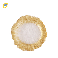 Vente en gros Assiette de présentation de luxe ronde en cristal transparent pour mariage Verre transparent incassable de Chine avec bord doré pour usage domestique