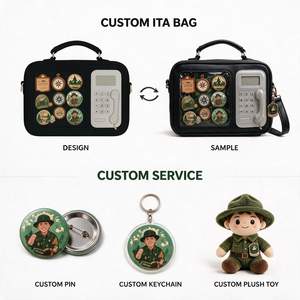 กระเป๋า Ita Bag แบบสั่งทำพิเศษ ดีไซน์โทรศัพท์โบราณ สีม่วงน้ำเงิน หนัง PU หน้าต่าง PVC ใส พร้อมช่องโชว์เข็มกลัดเคลือบเงา กระเป๋าสะพายข้างสำหรับผู้หญิง - Product Image 2