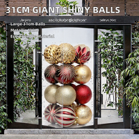 Große 31cm Riesen-Plastik-Weihnachtskugeln Set, Glänzende Metallische Baumschmuckkugeln für Kommerzielle Feiertagsdekoration
