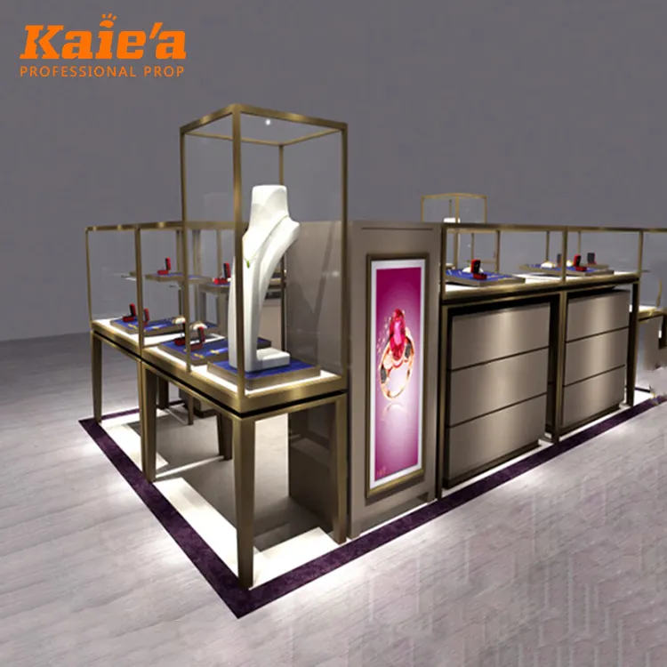Armário de madeira para exibição de joias e relógios de luxo com luz LED para showroom de joias