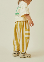 Ensemble de vêtements pour enfants 2 pièces, t-shirt ample en coton uni et pantalon harem rayé, vêtements d'été pour bébé