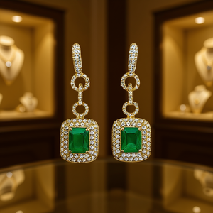 Orecchini pendenti placcati oro con zirconi taglio smeraldo, design geometrico, per donna, gioielli da festa, stile classico - Product Image 2