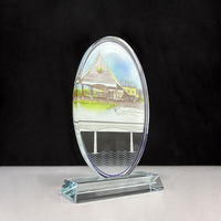 MH-MJ0580 de trophée de plaque de récompenses de forme ovale en verre de cristal d'impression polychrome