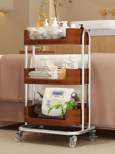 Chariot de rangement vintage sur pied en <span class=keywords><strong>bois</strong></span> pour salon de beauté, à plusieurs niveaux, pour produits de soin de la peau, ongles et cheveux - Product Image 3