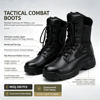 Bottes tactiques montantes en cuir noir imperméables et respirantes antidérapantes pour hommes, usage professionnel et de sécurité, personnalisables OEM ODM, ISO CE