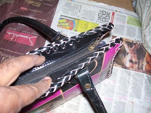 <b>Leather</b> Clutch Handbag Bohemian Geometric Pattern <b>String</b> Closure Lowellcraft Women Large - Product Image 4