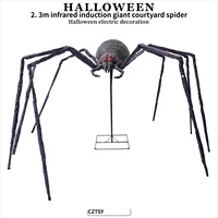 Décoration d'Halloween : Araignée Géante Électrique de 2,3 m avec Induction Infrarouge, Lumineuse et Sonore, Accessoire de Décoration pour Maison Hantée, Grand Ornement