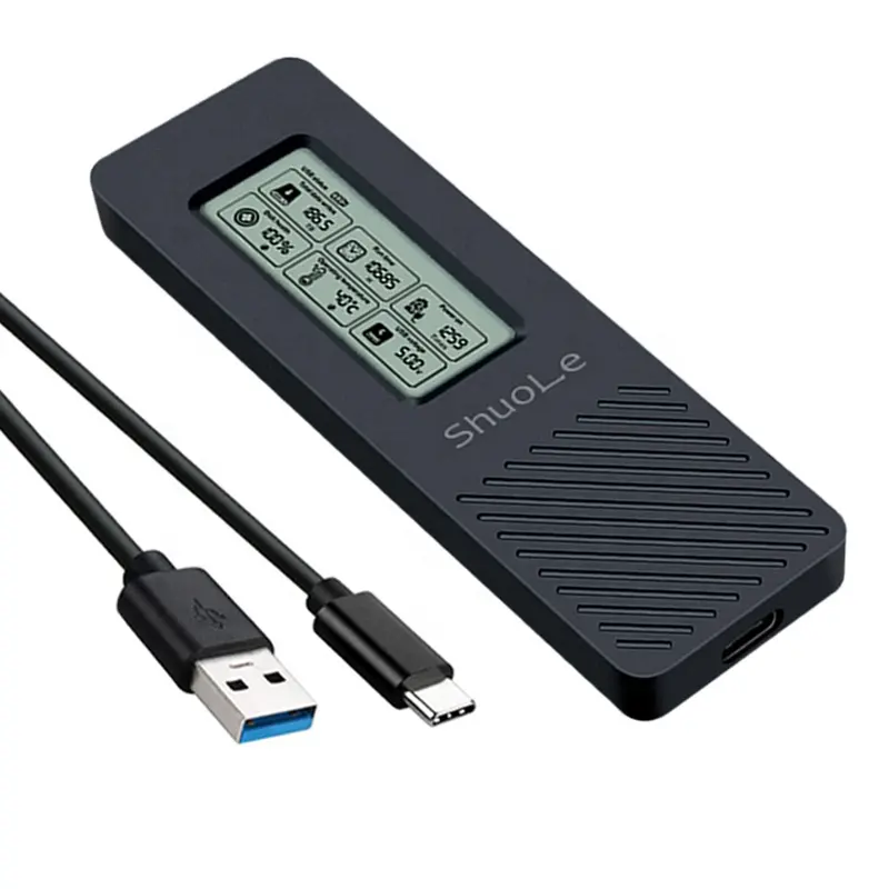 SHUOLE LCD 10Gbps USB C 휴대용 NVMe M.2 인클로저 USB 3.2 Gen2 지원 UASP 트림 M/B + M 키 NVMe 및 SATA에 대한 2280 크기