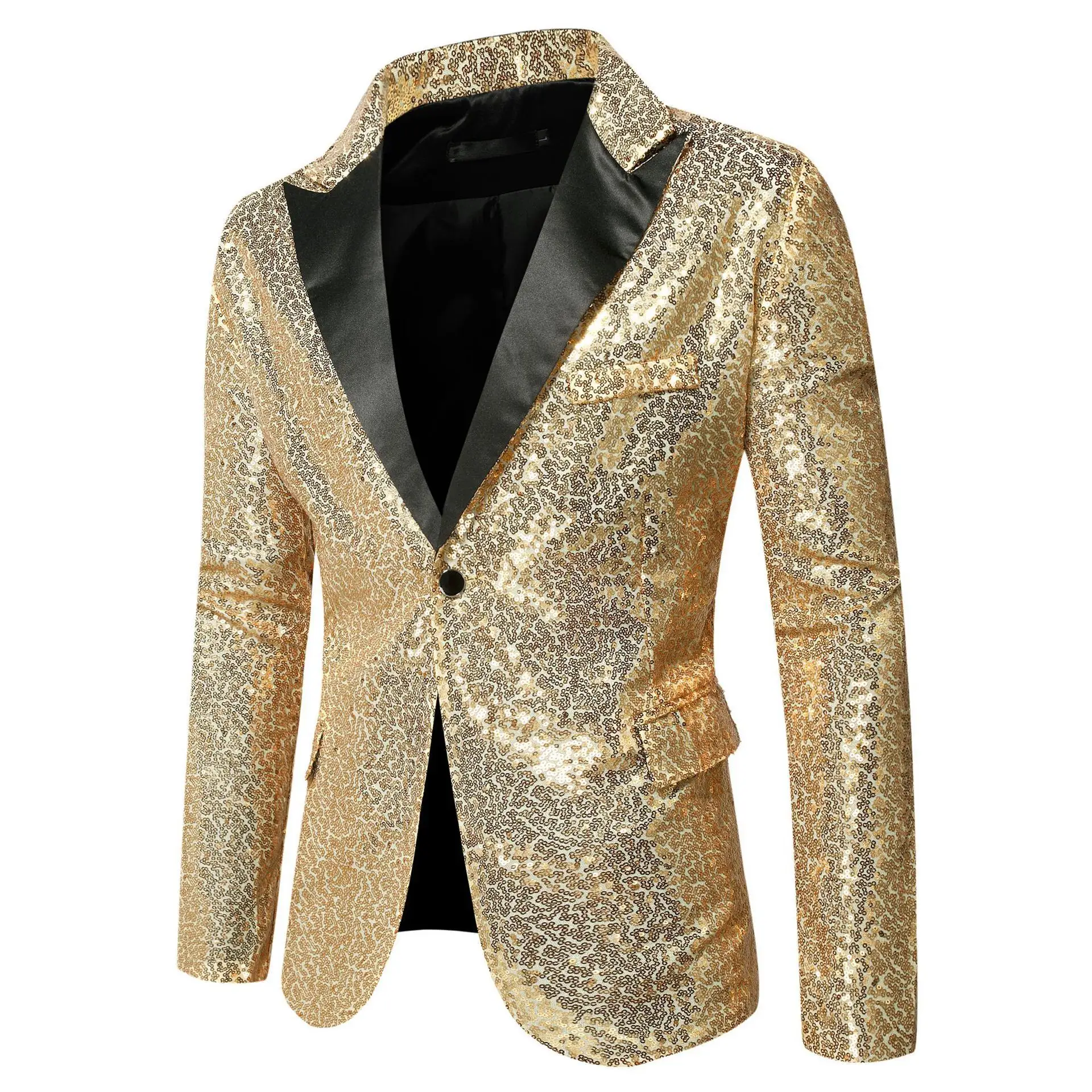 Men Glitters Suit Jackets Sequin Party Button Dance Bling Coats Wedding Party Blazer Gentleman Casual Suit Nightclub Stage Sing