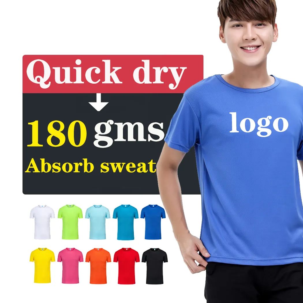 T-shirt tinta unita a buon mercato t-shirt unisex tinta unita logo personalizzato tessuto poliestere magliette tinta unita per la stampa