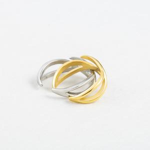 แหวนเปิดรูปทรงเรขาคณิตแบบไม่สมมาตร สีทองและสีเหล็ก ของขวัญเครื่องประดับแฟชั่นสำหรับทุกเพศ - Product Image 3