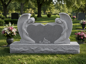 Monumentos de ángeles esculpidos en granito gris Union Stone, lápidas de ángeles, monumentos personalizados - Product Image 1