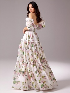 <span class=keywords><strong>Abito</strong></span> da donna elegante in <span class=keywords><strong>organza</strong></span> a spalle scoperte, stile europeo, <span class=keywords><strong>lungo</strong></span>, per ballo di fine anno/festa serale, modello fluido da fata, nuova collezione Primavera Estate 2026 - Product Image 1