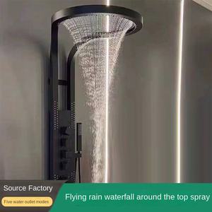 Système de robinet numérique à LED avec massage thermostatique, cinq fonctions, acier inoxydable, douche pluie cascade. - Product Image 1