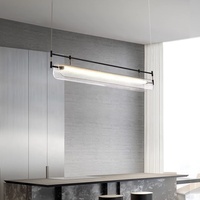 Lampe suspendue en verre artistique minimaliste moderne, support en métal noir, lustre linéaire LED pour table à manger, salon