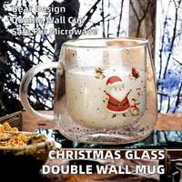 Mug à café en verre transparent à double paroi, design moderne de Noël, écologique, anti-fuite, sans BPA, compatible micro-ondes et lave-vaisselle
