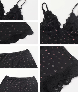 Cami sexy à coupe 3/4 en dentelle pour femme, débardeur à col en V avec bretelles spaghetti réglables, et shorty taille basse respirant en dentelle pour femme - Product Image 6