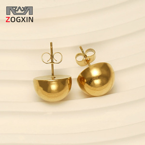 Zogxin Gold Hemispherical Stud Earrings 18K Stainless Steel Geometric Ball Design For Women - Product Image 1
