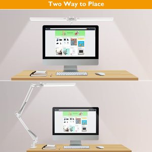 โมเดิร์นโคมไฟตั้งโต๊ะ <span class=keywords><strong>LED</strong></span> สวิงอาร์มพร้อมแคลมป์ 5 โหมดสี 10% ~ 100% ความสว่างหรี่แสงได้โคมไฟตั้งโต๊ะคู่สําหรับโฮมออฟฟิศ