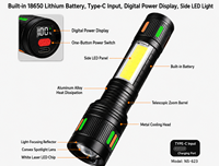 Lampe torche LED étanche 1000 lumens avec batterie 18650, corps en alliage d'aluminium, pour camping, patrouille et sécurité extérieure d'urgence
