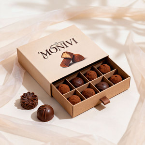 Boîte cadeau de luxe haut de gamme en carton rigide écologique et recyclable pour chocolats, avec tiroir coulissant et séparateur en carton, 6/12/24 pièces - Product Image 1