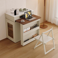 Nouvelle table à manger en bois massif couleur crème de style insulaire, design moderne rétractable et pliable pour petits appartements, comptoir de bar