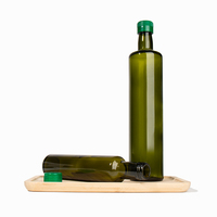 Bouteille en verre ronde de qualité alimentaire de 100ml 250ml 500ml 750ml 1L marasca vert pour la cuisson de l'huile d'olive et de coco vineger avec couvercle en plastique