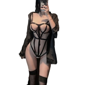 Lingerie sexy, combinaison avec bretelles, en satin transparent, costume pour femme, uniforme de jeu de rôle 8092 - Product Image 5