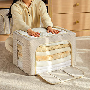 กล่องเก็บเสื้อผ้าผ้าฝ้ายโพลีเอสเตอร์แบบหนา รูปทรงสี่เหลี่ยมผืนผ้า มีหน้าต่าง ความจุขนาดใหญ่ สำหรับจัดเก็บผ้าห่มและผ้าต่างๆ - Product Image 5