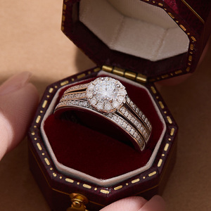 GRA Certified VVS Iced Out Moissanite Diamond 2 Row Halo Ring 925 Sterling Silver <span class=keywords><strong>Engagement</strong></span> Moissanite Band para mujeres Boda - Product Image 4